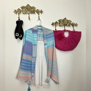 ✨ Pastel fun Aztec shawl/scarf with tassels